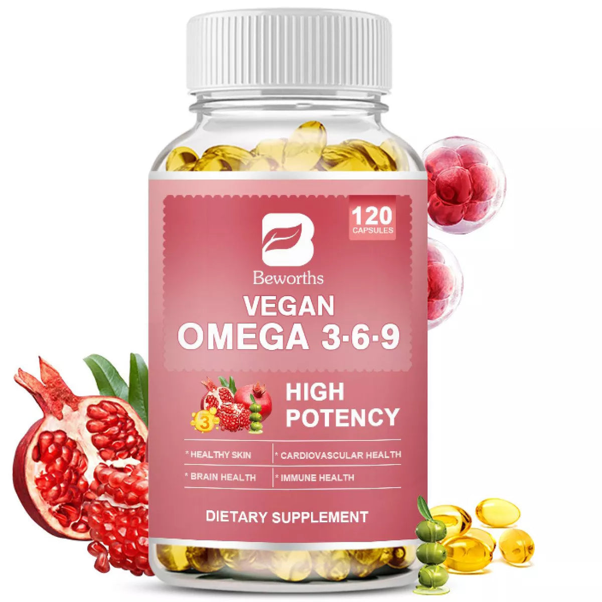 B Beworth Omega 3-6-9 Oil Vegan Capsules, 120ct